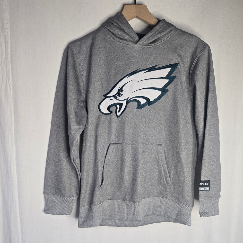 Ultra Game NFL Philadelphia Eagles Hoodie Kids Size 14-16 Grey Polyester Fleece